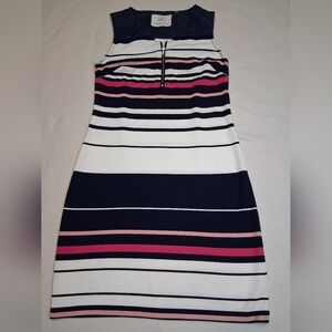 Point Zero Striped Mini Dress in Navy, Pink, and White